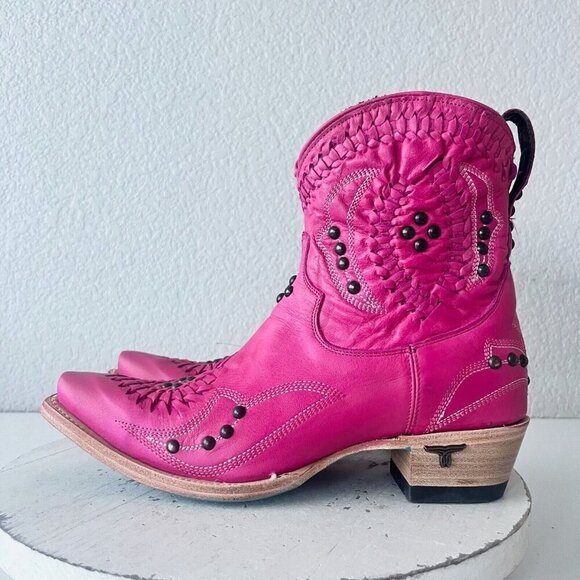 Lane COSSETTE Womens Cowboy Booties 8 Western Cowgirl Short Boots Pink Leather - Picture 4 of 11